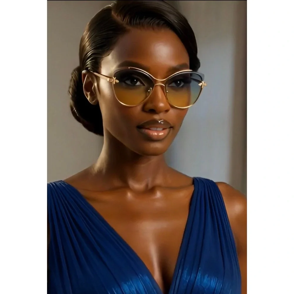 Oversized Sunglasses Women Blue Yellow Gradient Lens Fashion Beach Luxury Shades